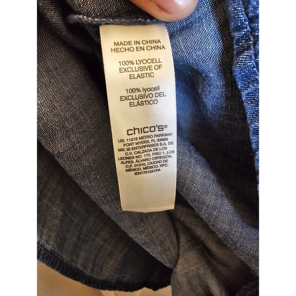 NWT Women's Chico's Chambray Long Sleeve Shirt Denim Smocked - Picture 8 of 9